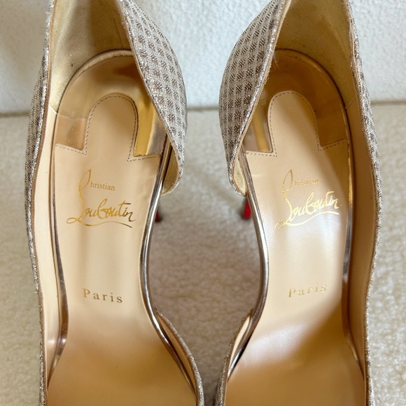 Christian Louboutin Iriza 100 Metallic Nude D’Orsay Pointed Toe Heels Size EU 40 - Picture 7 of 12